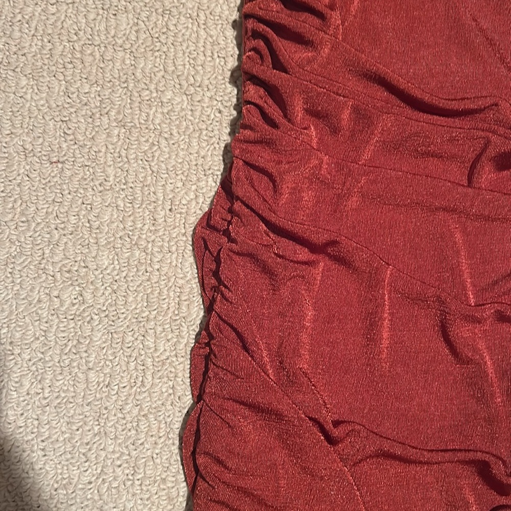 Lucy in the Sky One-Shoulder Ruched Mini Dress in Rust - Picture 3 of 5